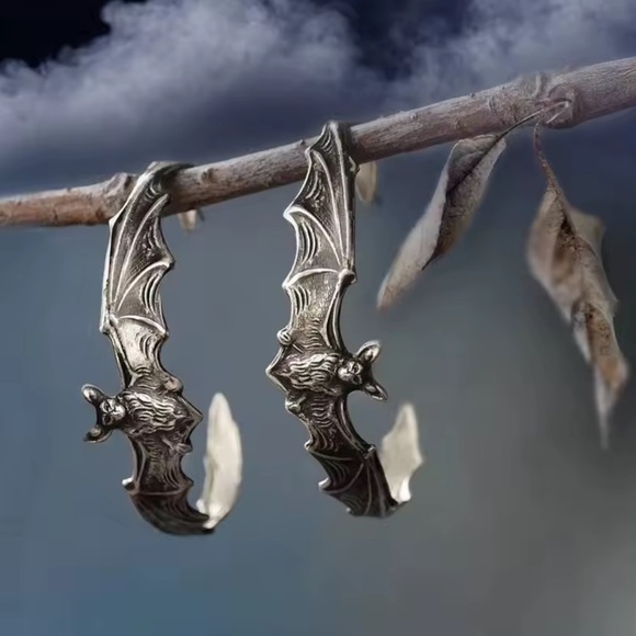 Gothic Bat Hoop Earrings - Picture 1 of 6